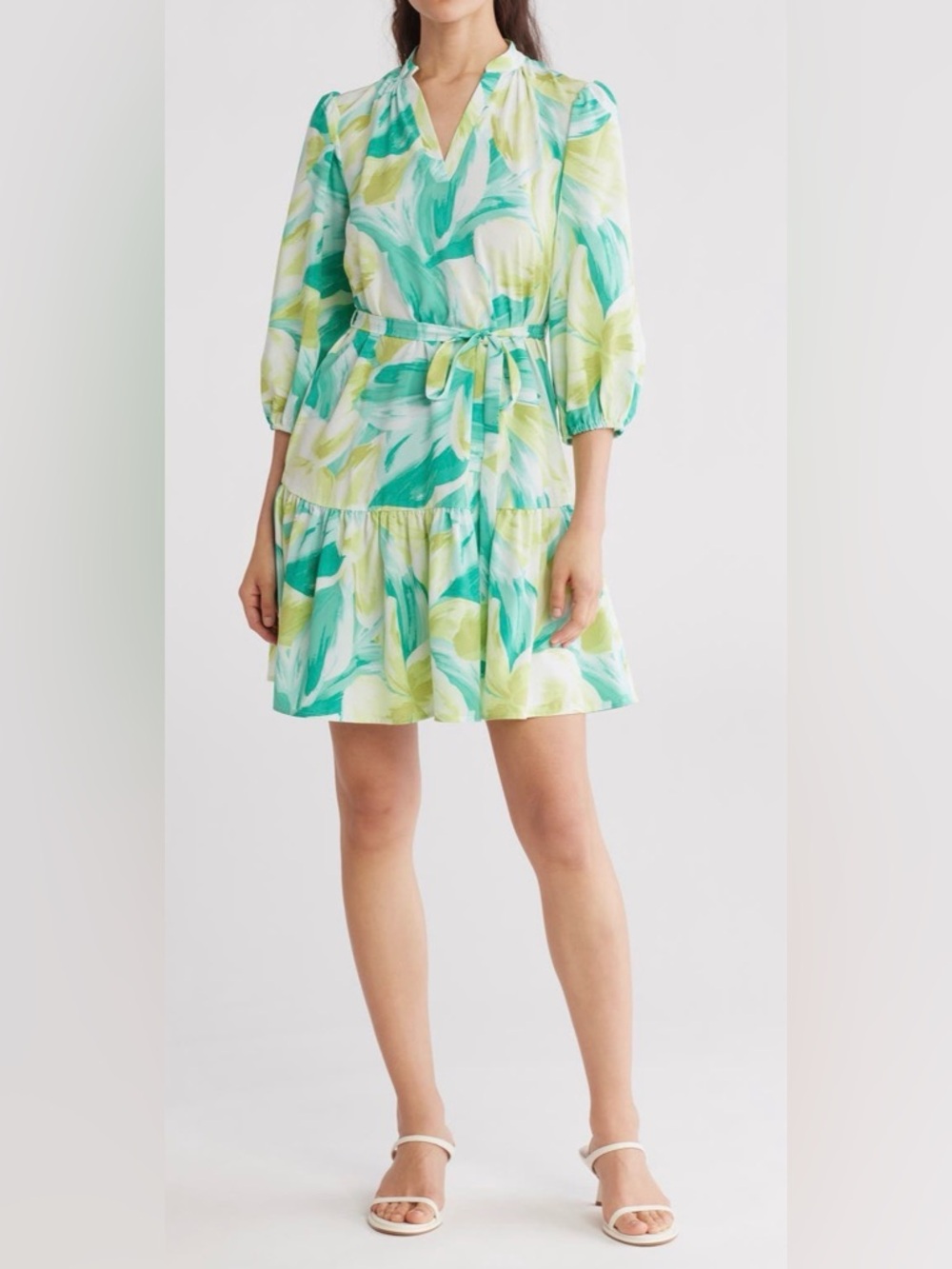 Vince Camuto Teal, Lime & White Floral  Dress size 8 but can also fit size 10